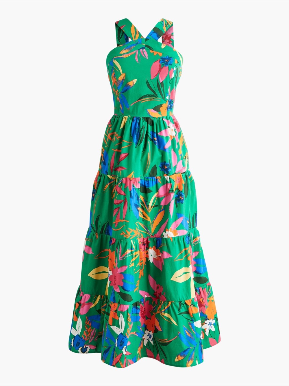J. Crew midi halter Green Floral Print Sundress size 2